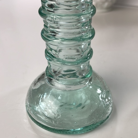 La Mediterranea Recycled Aqua Coloured Glass Candle Stick Holders Pair - Picture 11 of 12